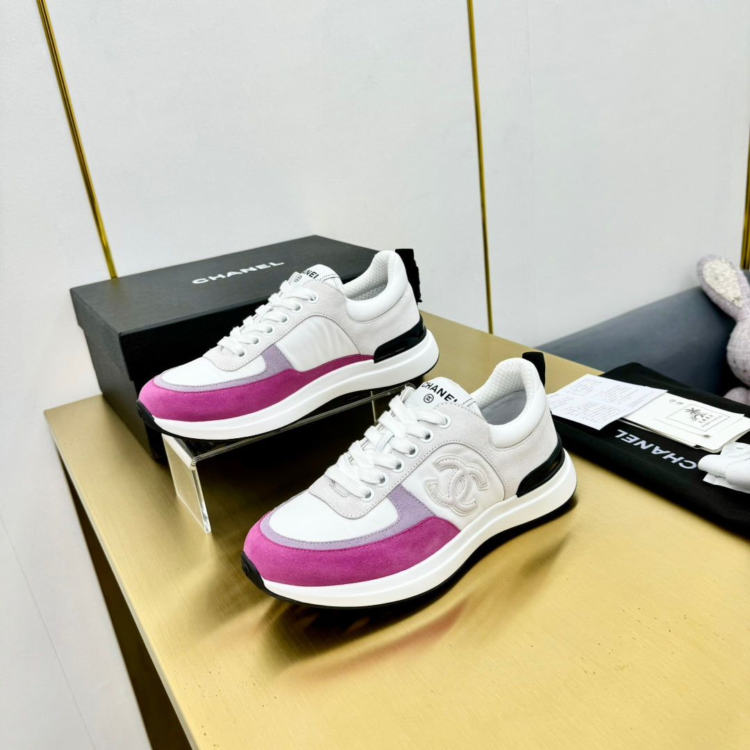 CHANEL CLASSIC TRAINER IN GREY MIX BRIGHT PINK MERCERIZED VELVET
