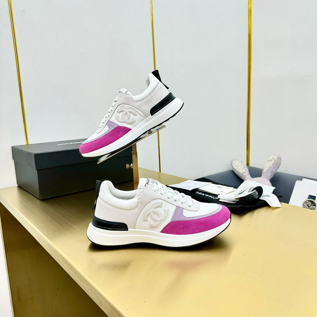 CHANEL CLASSIC TRAINER IN GREY MIX BRIGHT PINK MERCERIZED VELVET