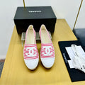 CHANEL SLIP-ON 25S IN PINK AND WHITE FABRIC WITH STRIPED PATTERN
