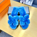 HERMES 0RAN SHEARLING SANDALS OCEAN BLUE