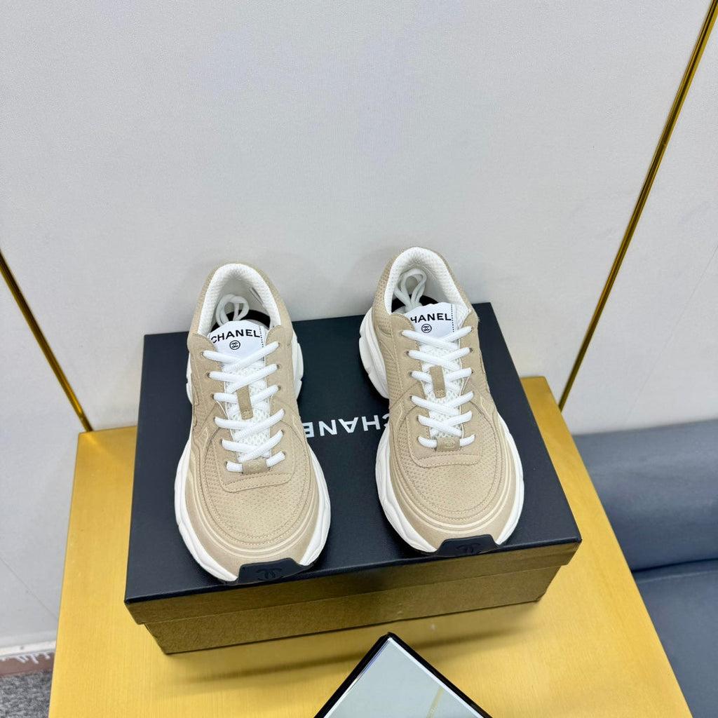 CHANEL DAD SNEAKER IN TUSCAN BEIGE SUEDE AND BREATHABLE MESH