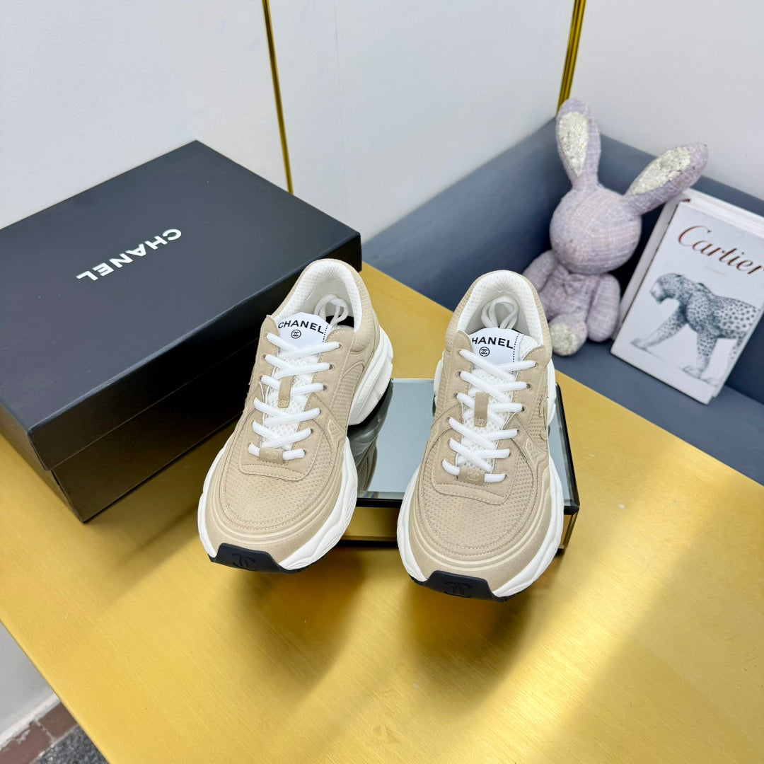 CHANEL DAD SNEAKER IN TUSCAN BEIGE SUEDE AND BREATHABLE MESH