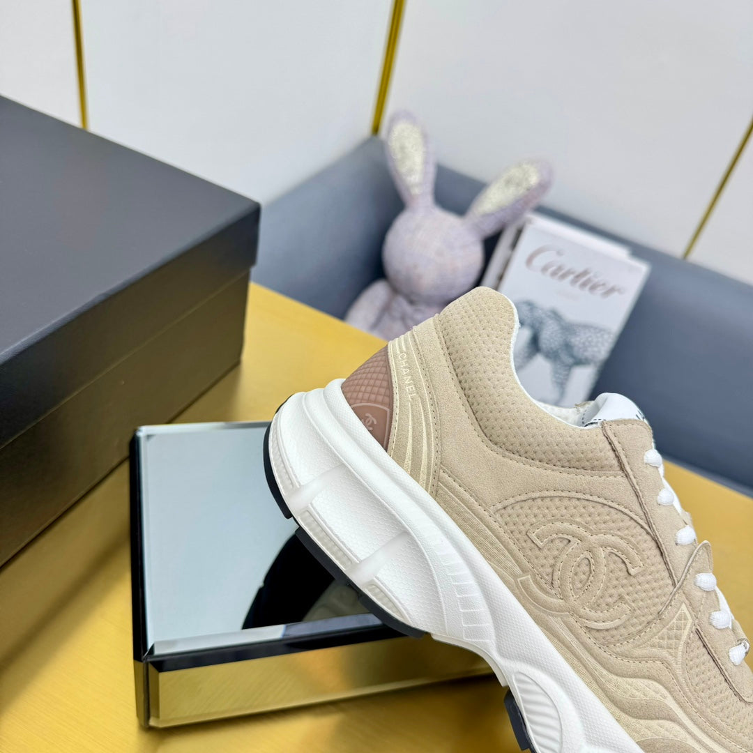 CHANEL DAD SNEAKER IN TUSCAN BEIGE SUEDE AND BREATHABLE MESH