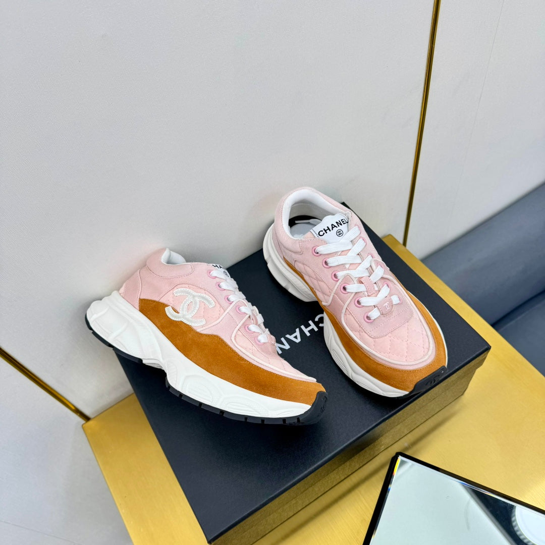 CHANEL DAD SNEAKER IN LIGHT PINK LAMBSKIN AND GINGER ORANGE SUEDE
