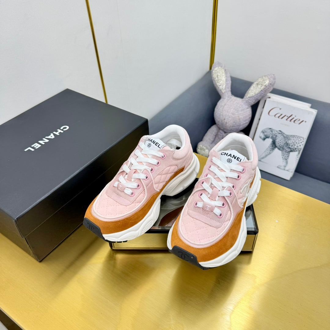 CHANEL DAD SNEAKER IN LIGHT PINK LAMBSKIN AND GINGER ORANGE SUEDE