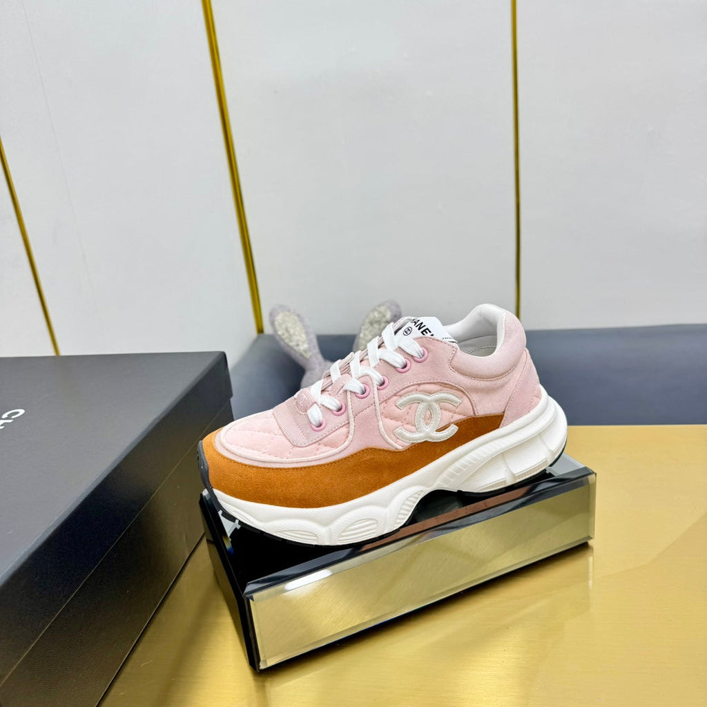 CHANEL DAD SNEAKER IN LIGHT PINK LAMBSKIN AND GINGER ORANGE SUEDE