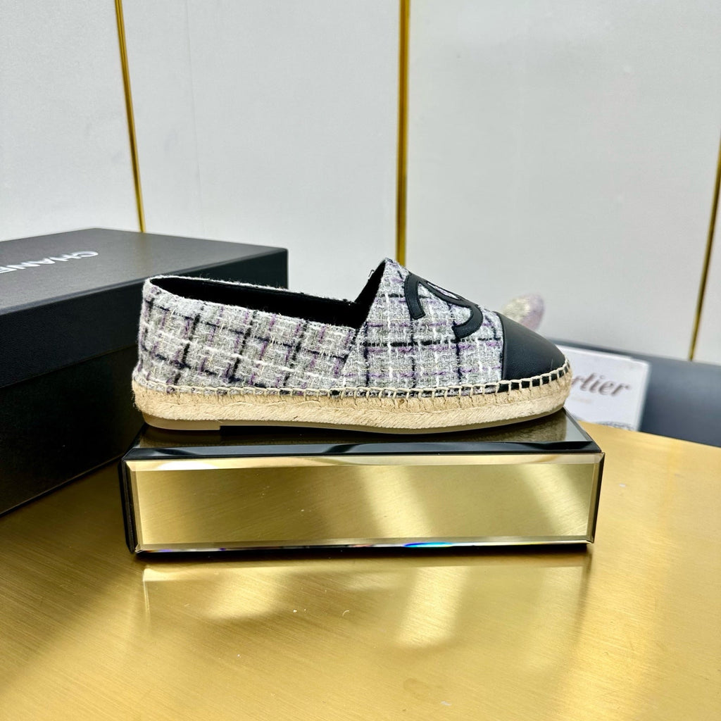 CHANEL ESPADRILLES PLATFORM 25S MIX COLOR TWEED AND BLACK CALFSKIN