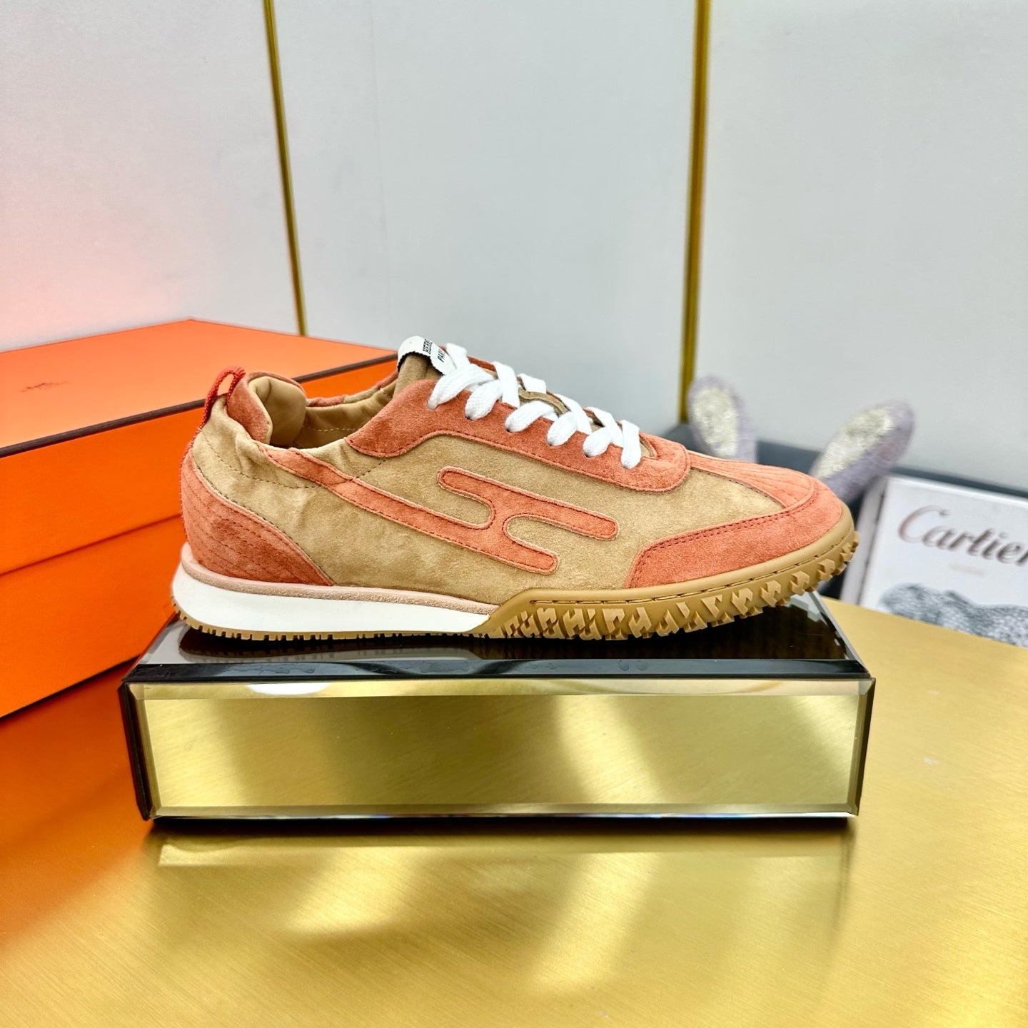 HERMES JET SNEAKER IN HONEY MIX TIGER ORANGE