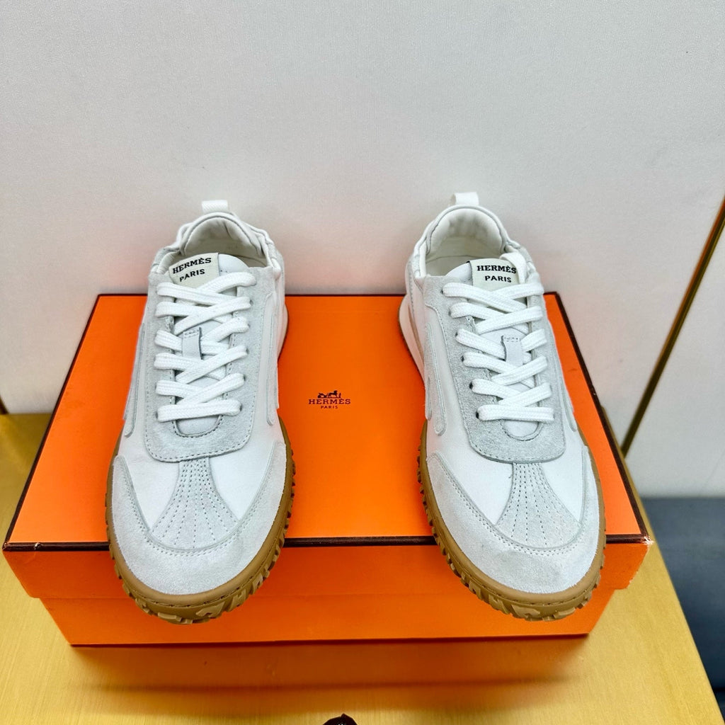 HERMES JET SNEAKER IN PALE GRAY SUEDE MIX WHITE CALFSKIN