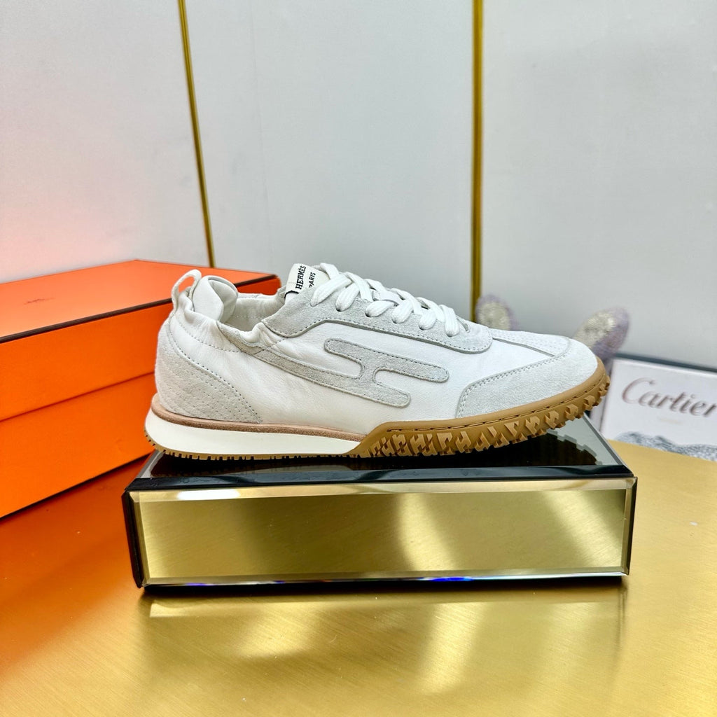 HERMES JET SNEAKER IN PALE GRAY SUEDE MIX WHITE CALFSKIN
