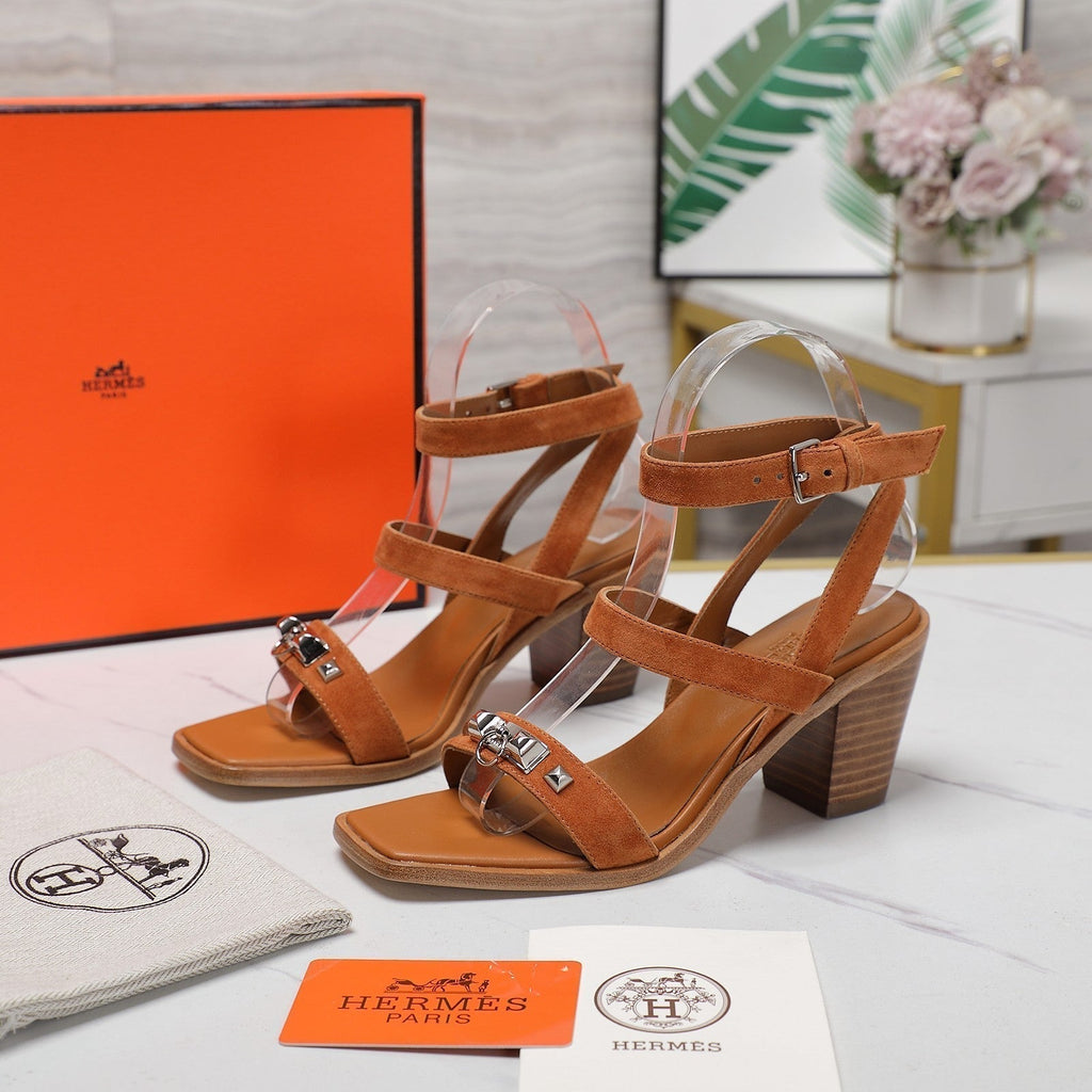 HERMES IVRESSE 65 SANDAL CARAMEL SUEDE