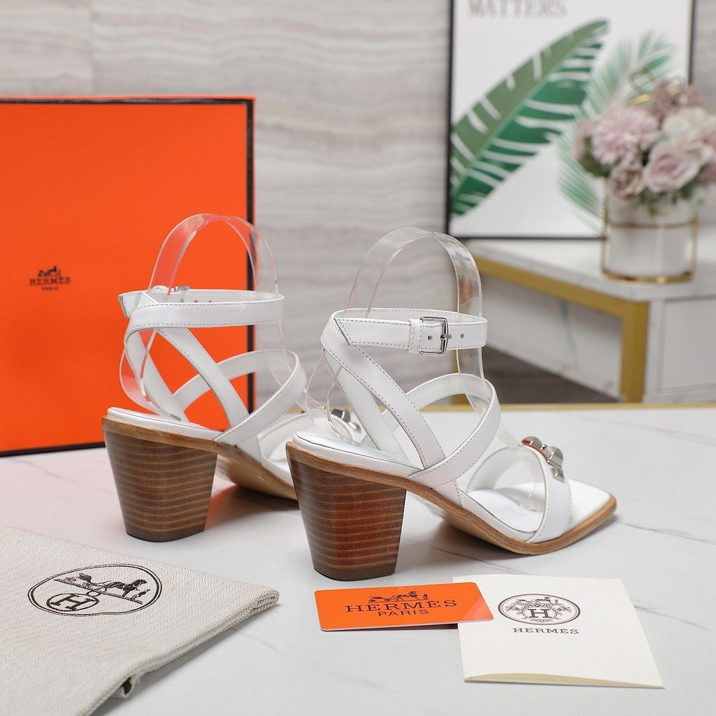 HERMES IVRESSE 65 SANDAL WHITE CALFSKIN