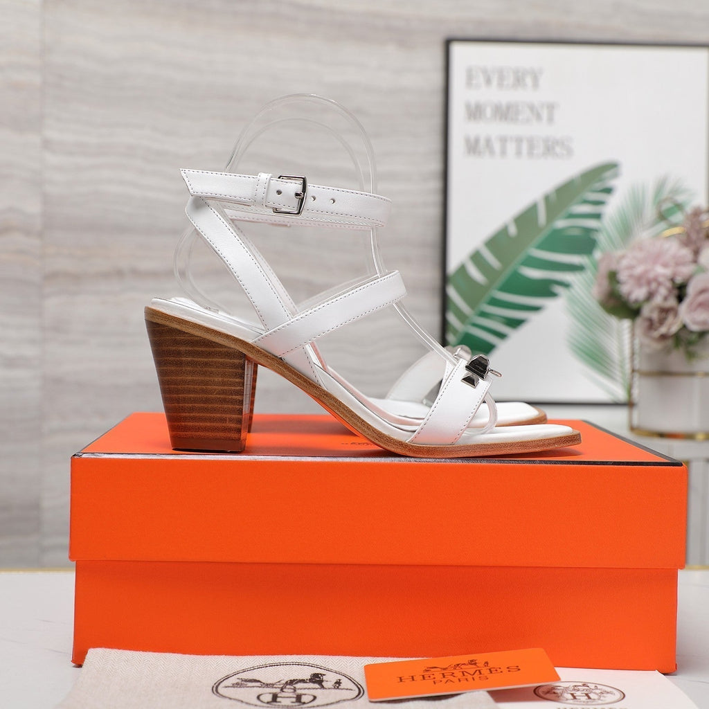 HERMES IVRESSE 65 SANDAL WHITE CALFSKIN