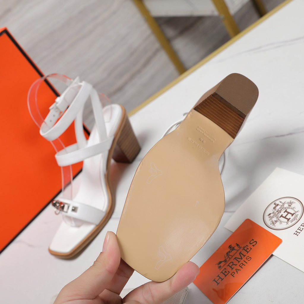HERMES IVRESSE 65 SANDAL WHITE CALFSKIN