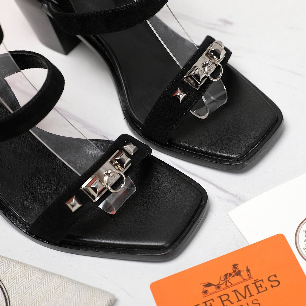 HERMES IVRESSE 65 SANDAL BLACK SUEDE