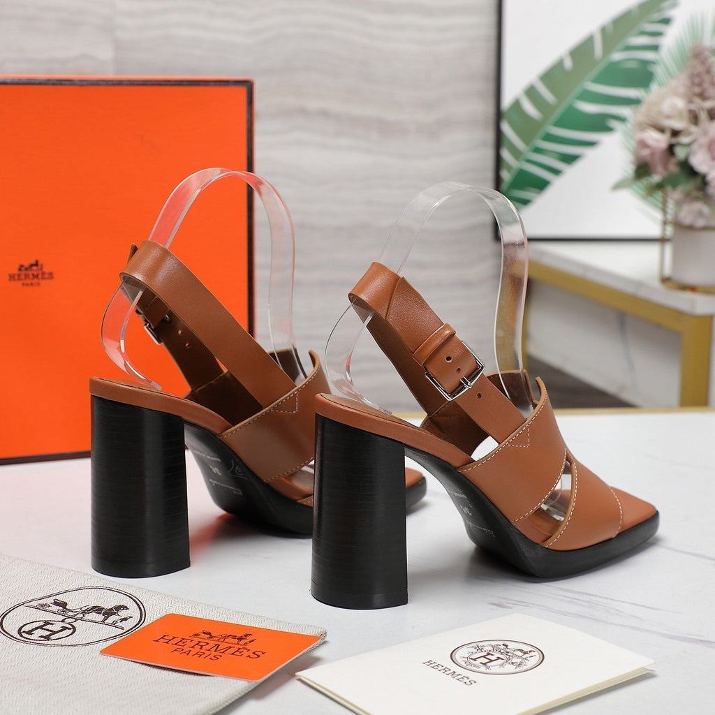 HERMES ERIS 95 SANDAL CARAMEL CALFSKIN