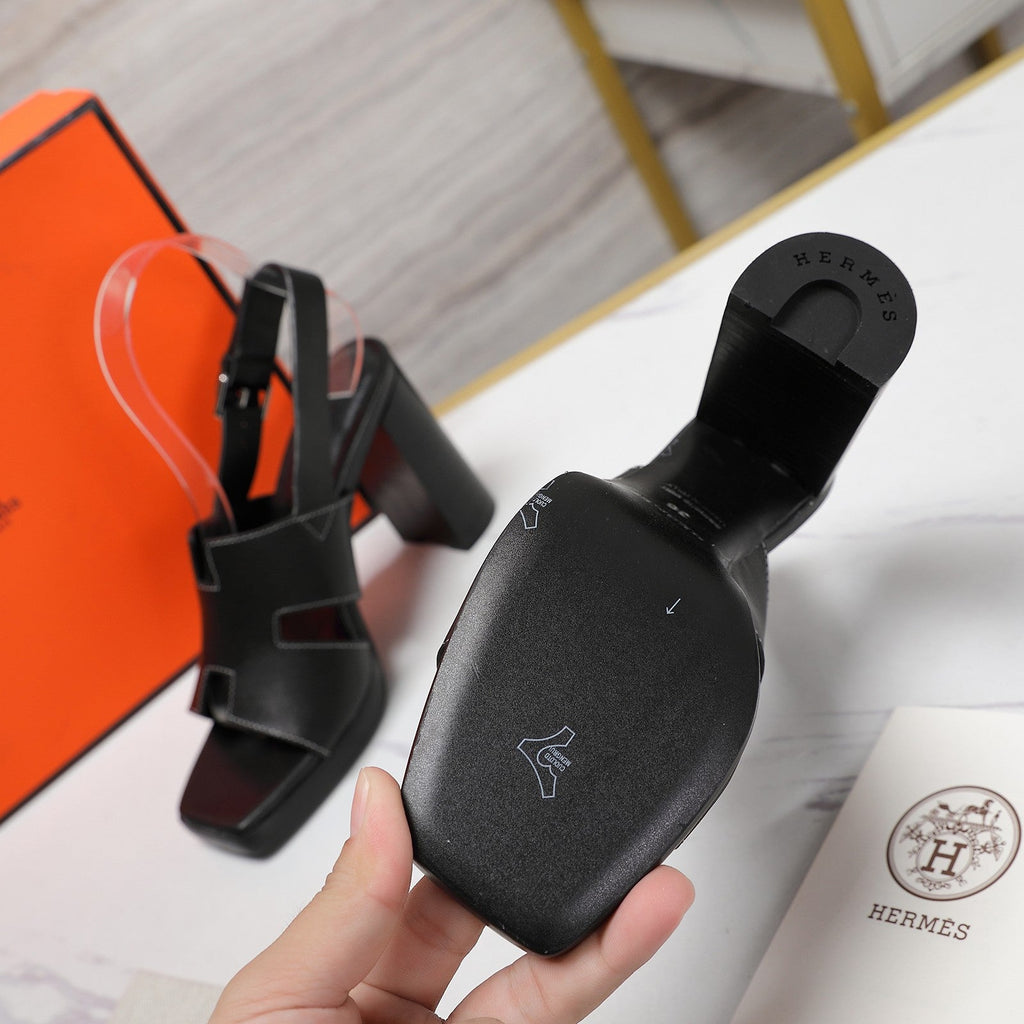 HERMES ERIS 95 SANDAL BLACK CALFSKIN