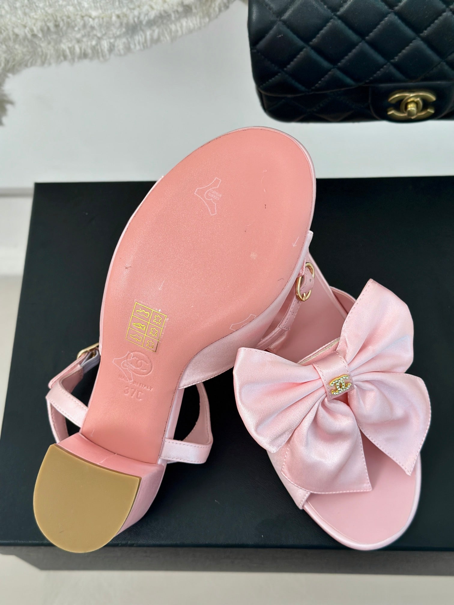 CHANEL Double  Big Bow High Sandal Sheepskin Light Pink