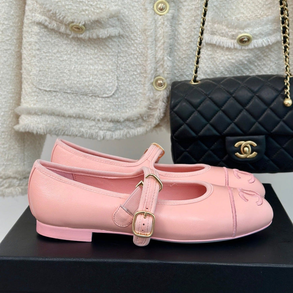 CHANEL Double C Light Pink Lambskin Mary Jane Shoes