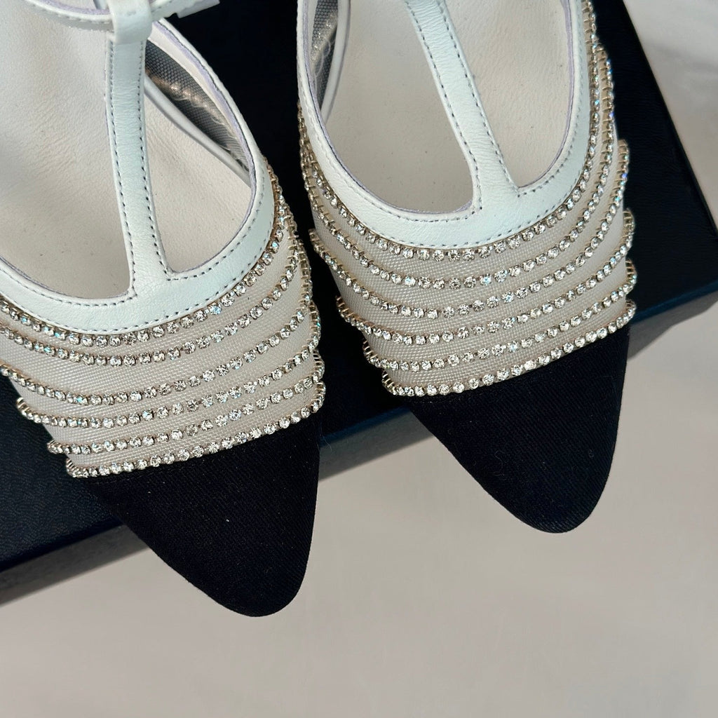 CHANEL Crystal Flat High Heel Sandals White