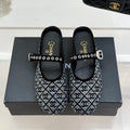 CHANEL FLAT MULES 25SS IN BLACK EMBELLISHED WITH RHINESTONES