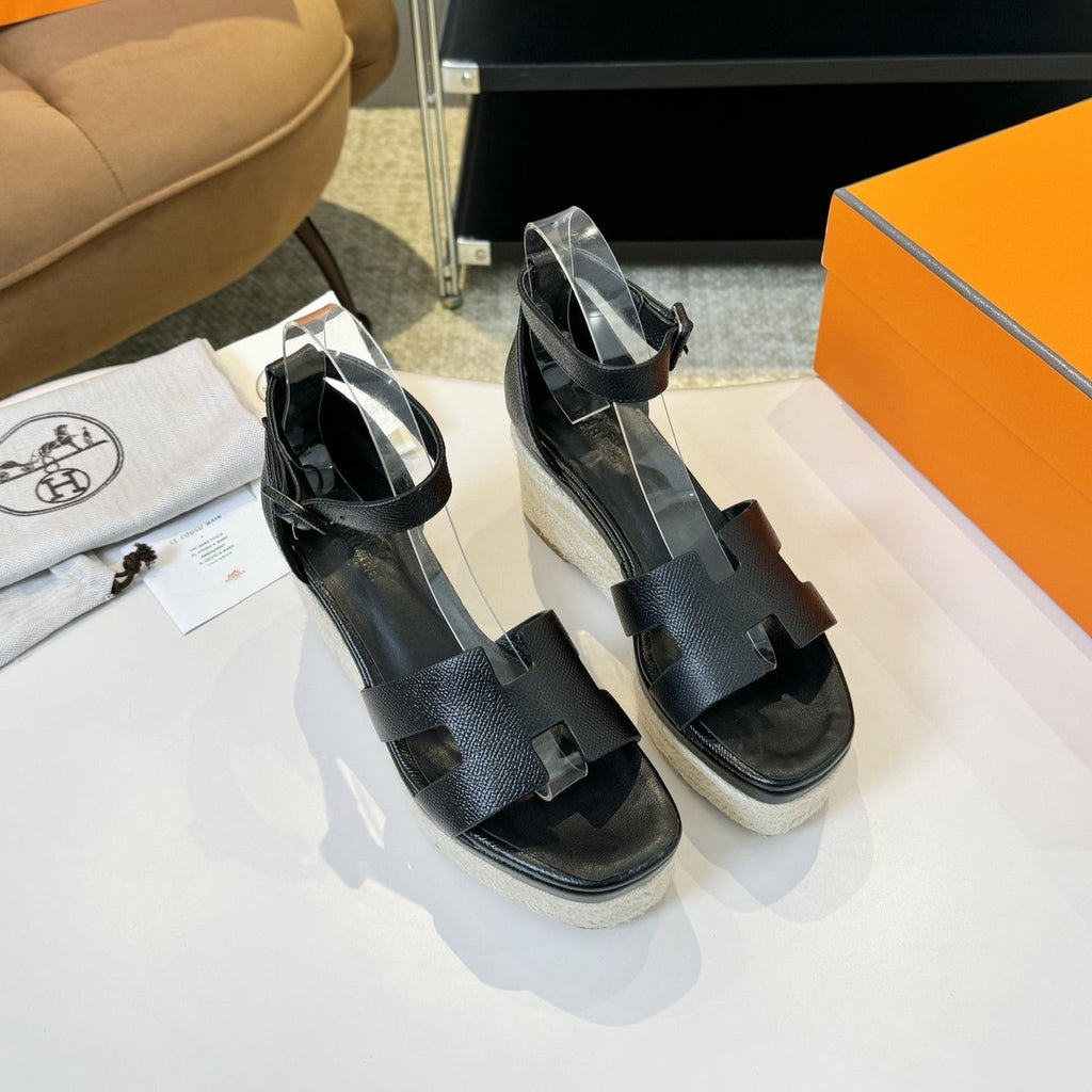 HERMES Elda espadrille 80 Black Epsom Calfskin