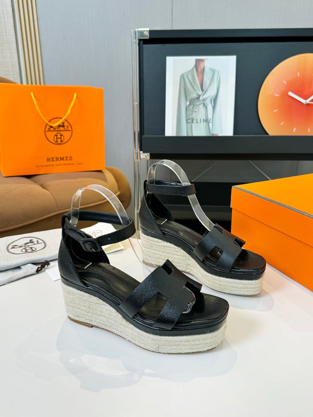 HERMES Elda espadrille 80 Black Epsom Calfskin