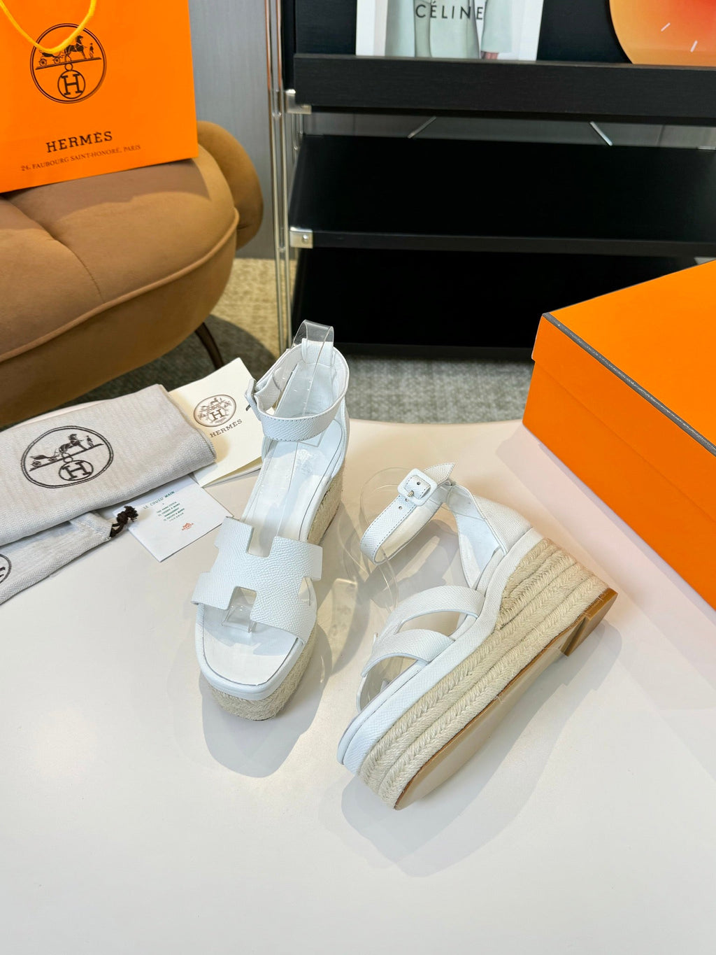 HERMES Elda espadrille 80 White Epsom Calfskin
