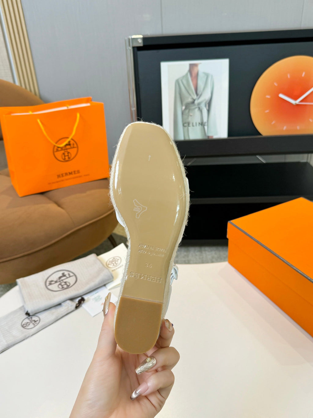 HERMES Elda espadrille 80 White Epsom Calfskin