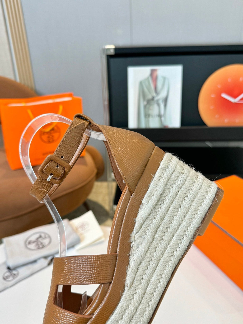 HERMES Elda espadrille 80 Light Brown Epsom Calfskin