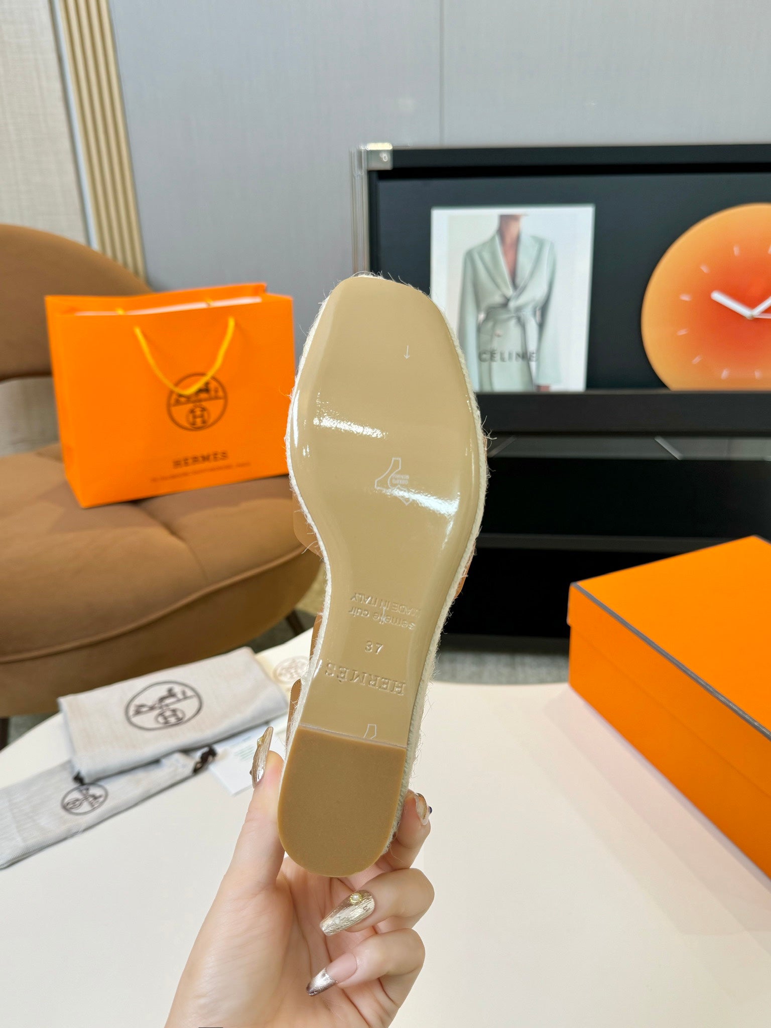 HERMES Elda espadrille 80 Orange Epsom Calfskin