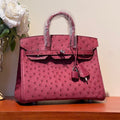 HERMES KELLY SELLIER 25 BAG IN CURRANT RED OSTRICH LEATHER WITH SILVER HARDWARE