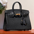 HERMES KELLY SELLIER 25 BAG IN BLACK OSTRICH LEATHER WITH GOLD HARDWARE