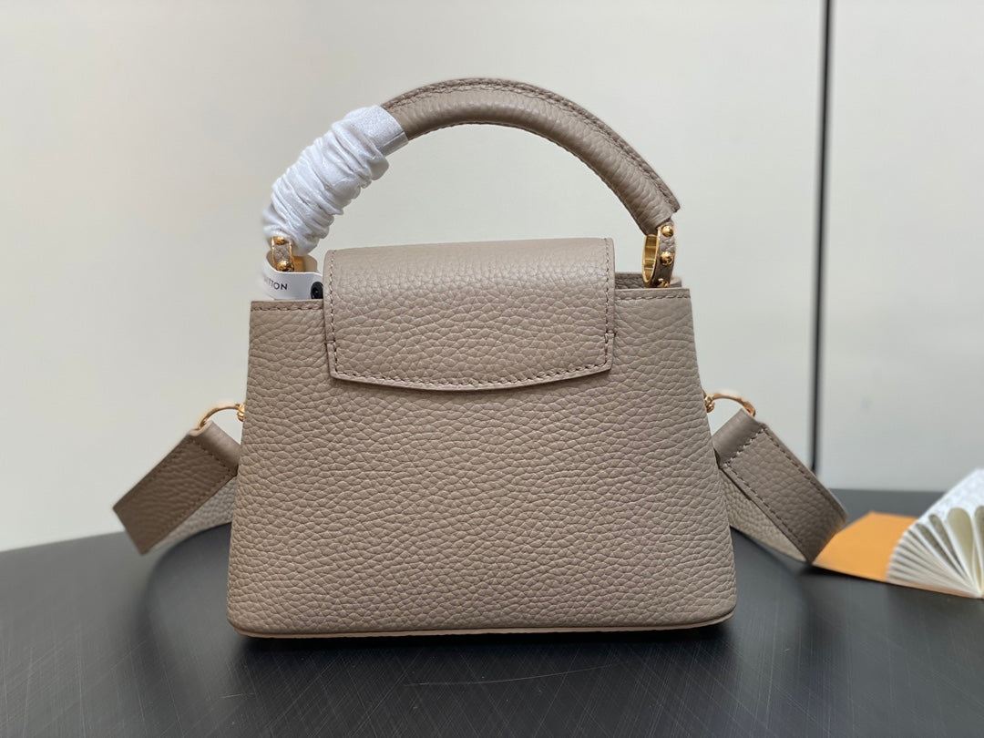 LOUIS VUITTON CAPUCINES MINI 21 IN KHAKI BROWN TAURILLON