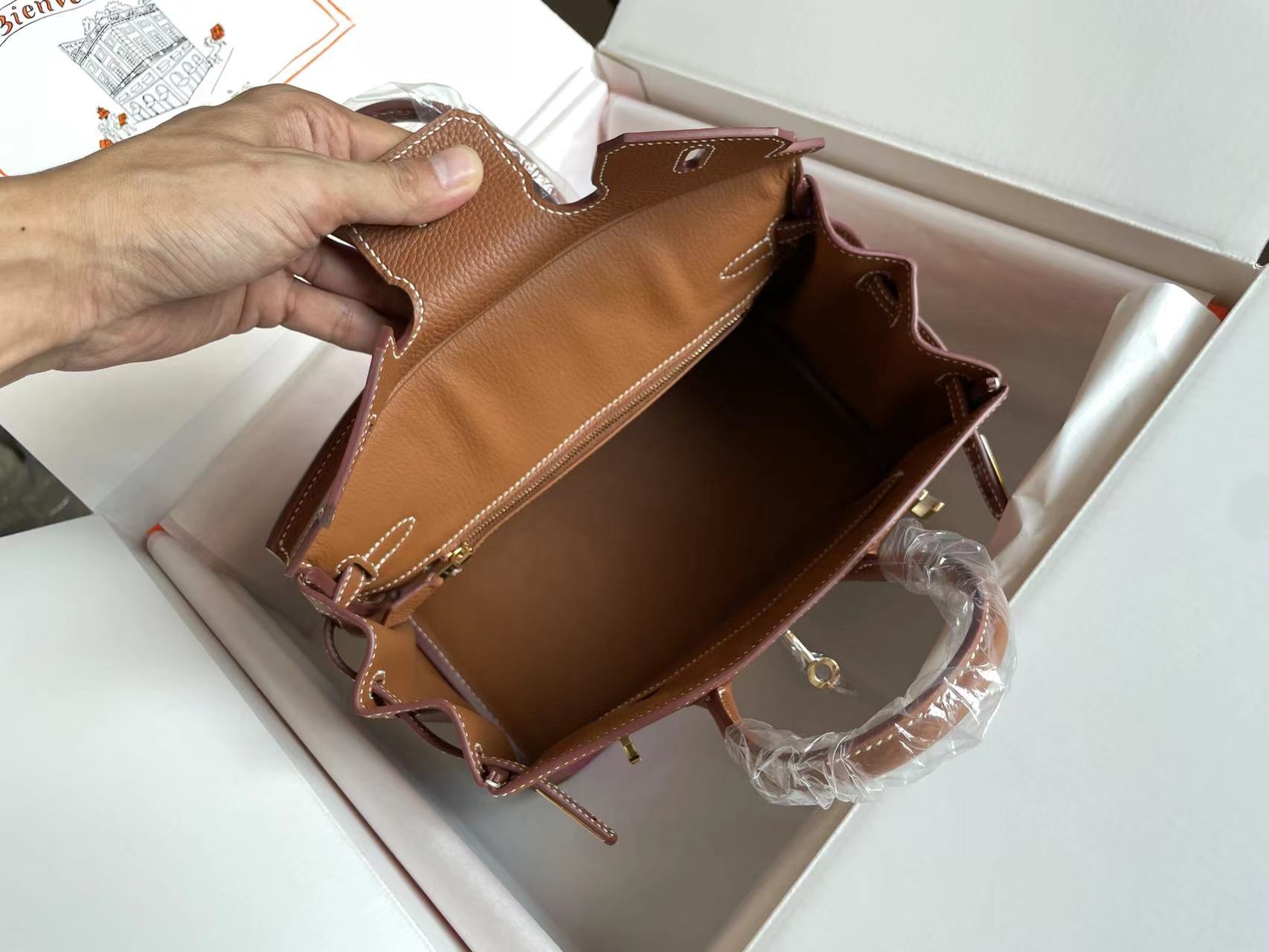HERMES BIRKIN 25 BAG IN CHOCOLATE BROWN CALFSKIN WITH COLORFUL STICKER