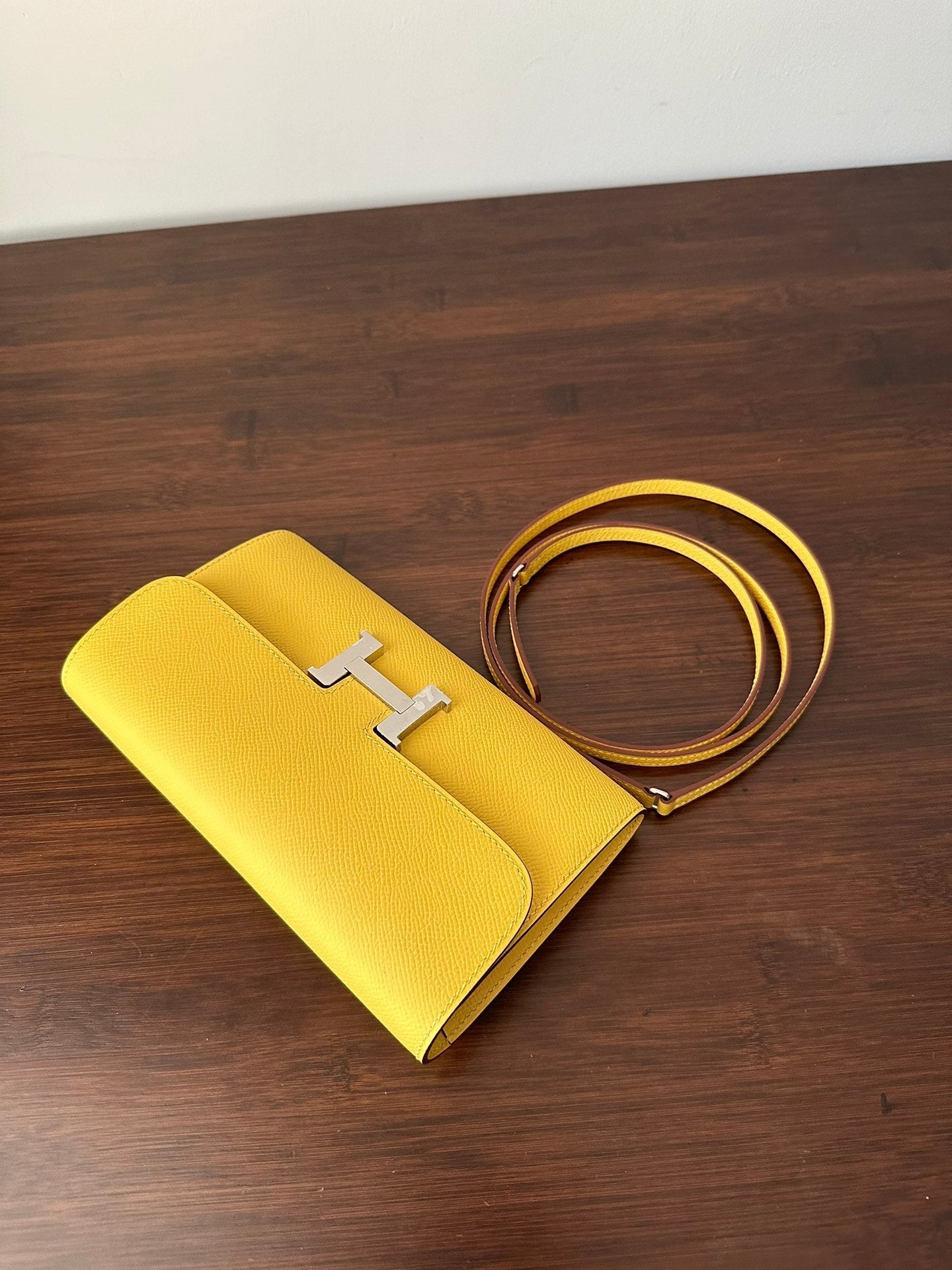 HERMES CONSTANCE TO GO 20.5 YELLOW EPSOM SILVER HARDWARE