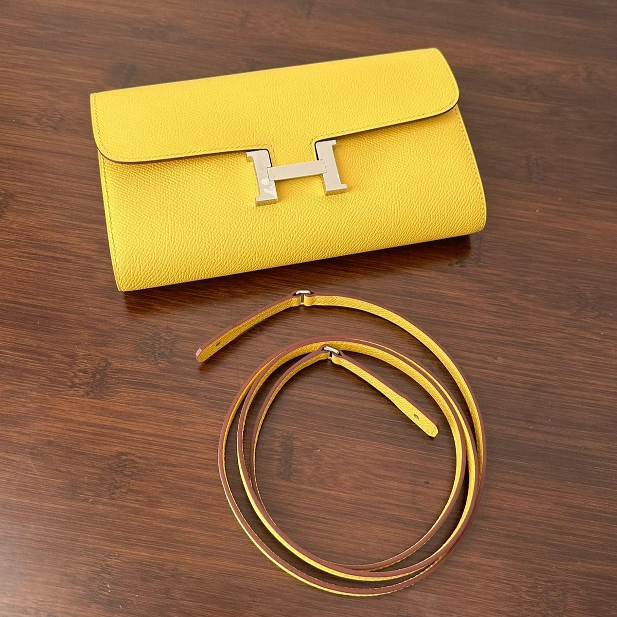 HERMES CONSTANCE TO GO 20.5 YELLOW EPSOM SILVER HARDWARE