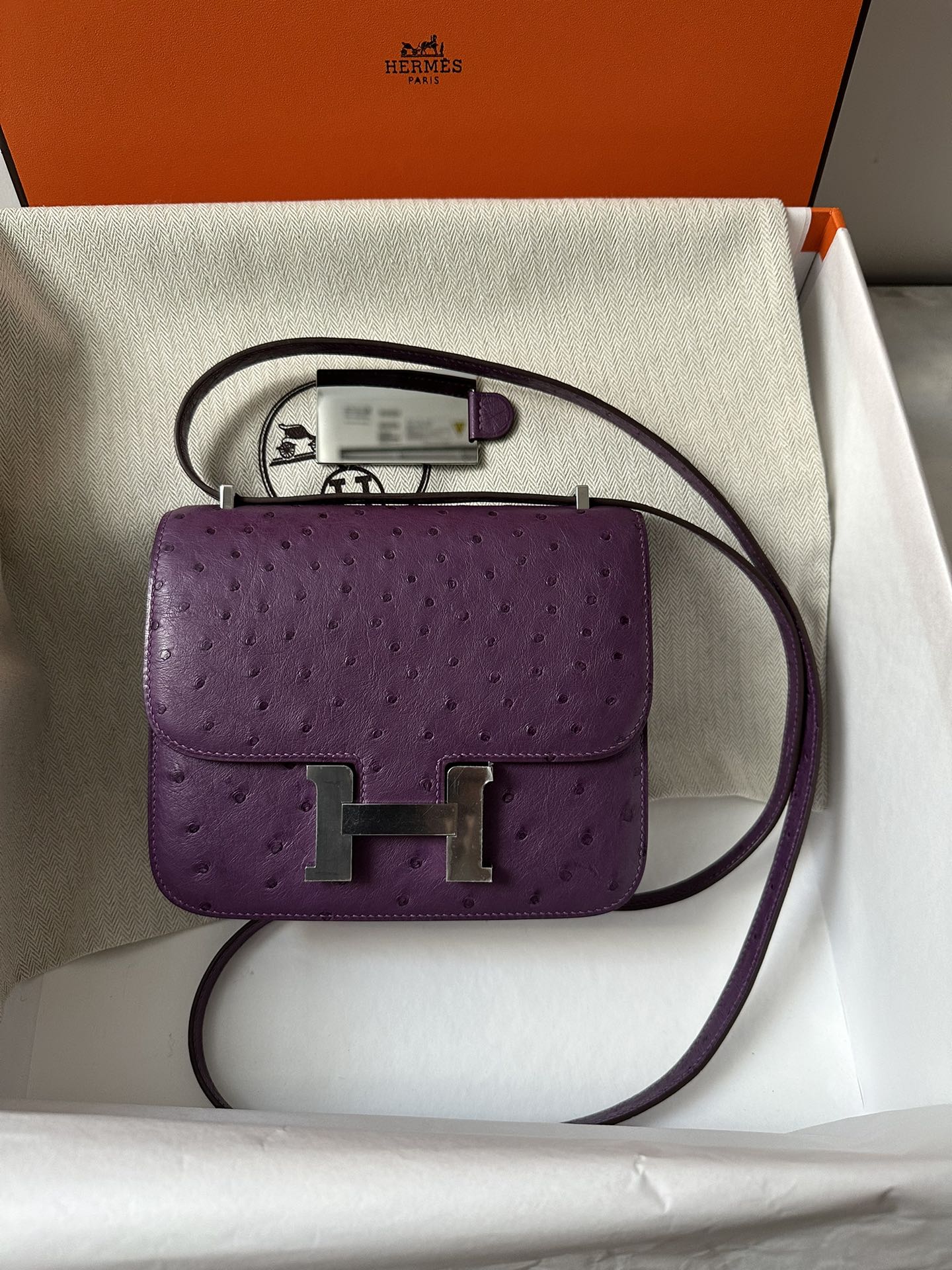 HERMES CONSTANCE 18 PURPLE OSTRICH SILVER HARDWARE