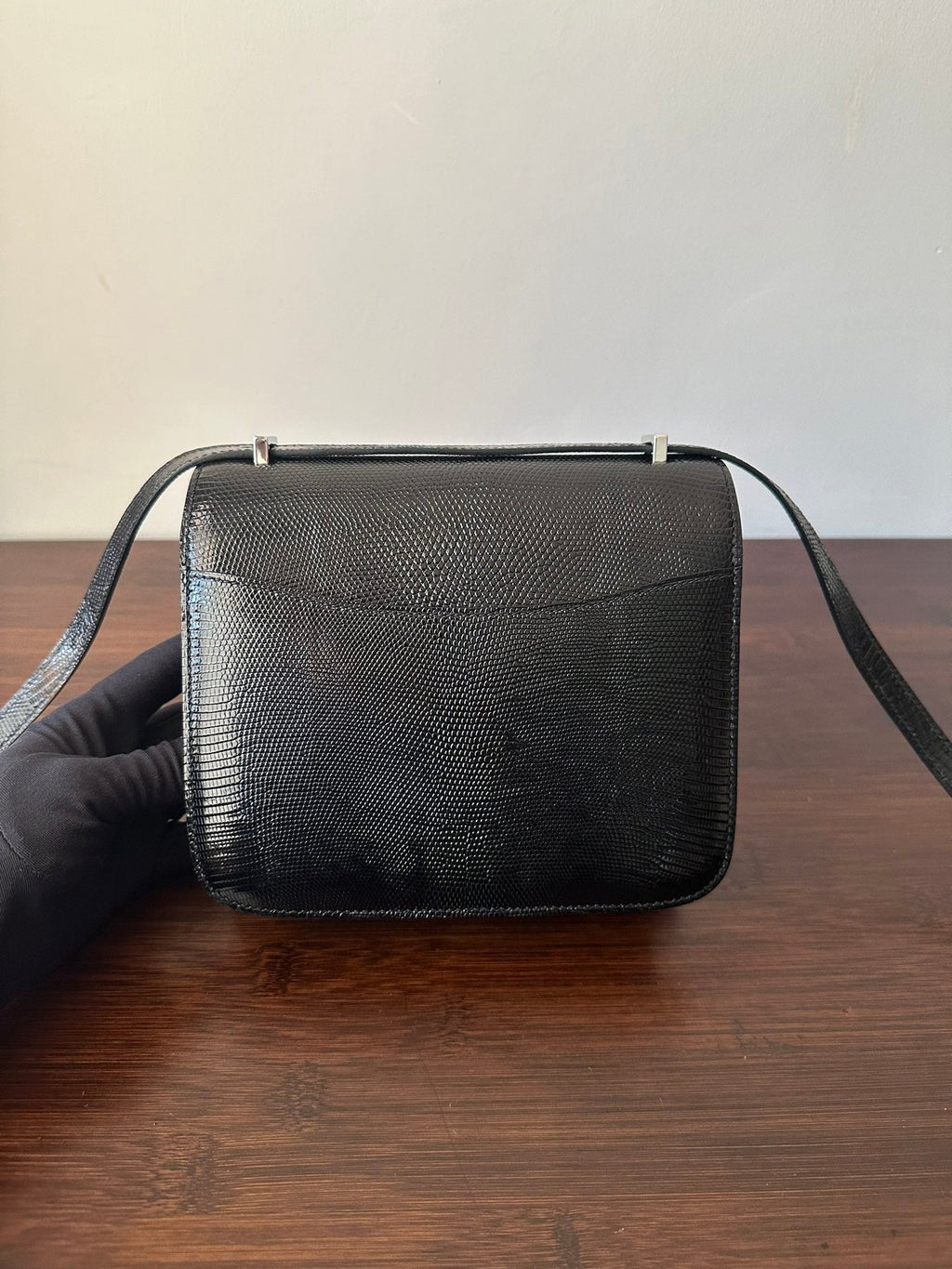 HERMES CONSTANCE 18 BLACK LIZARD SILVER HARDWARE