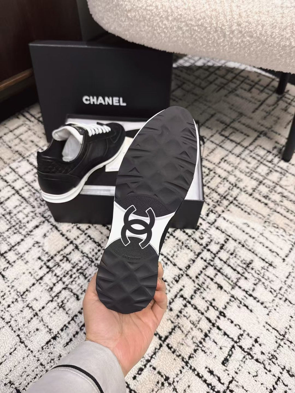 CHANEL TRAINERS SNEAKER IN BLACK CALFSKIN AND SUEDE