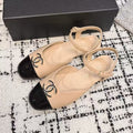 CHANEL FLAT SLINGBACKS IN MACAROON BEIGE MIX BLACK CALFSKIN