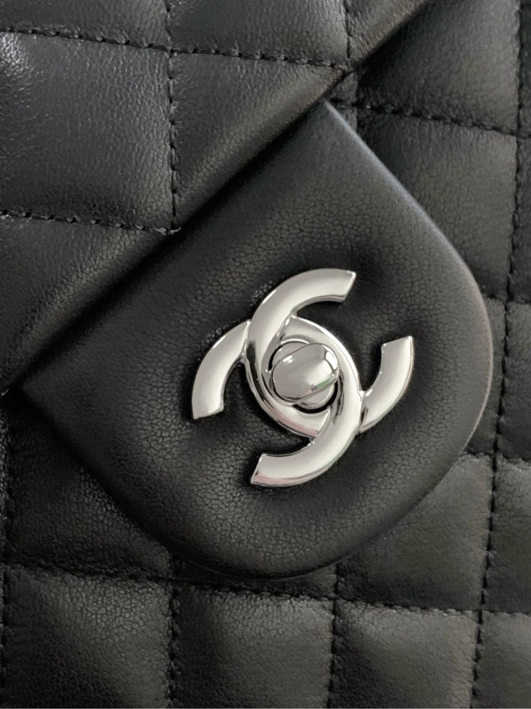 CHANEL CAMBON LARGE FLAP 25S 33 CM IN BLACK CALFSKIN WITH LOGO