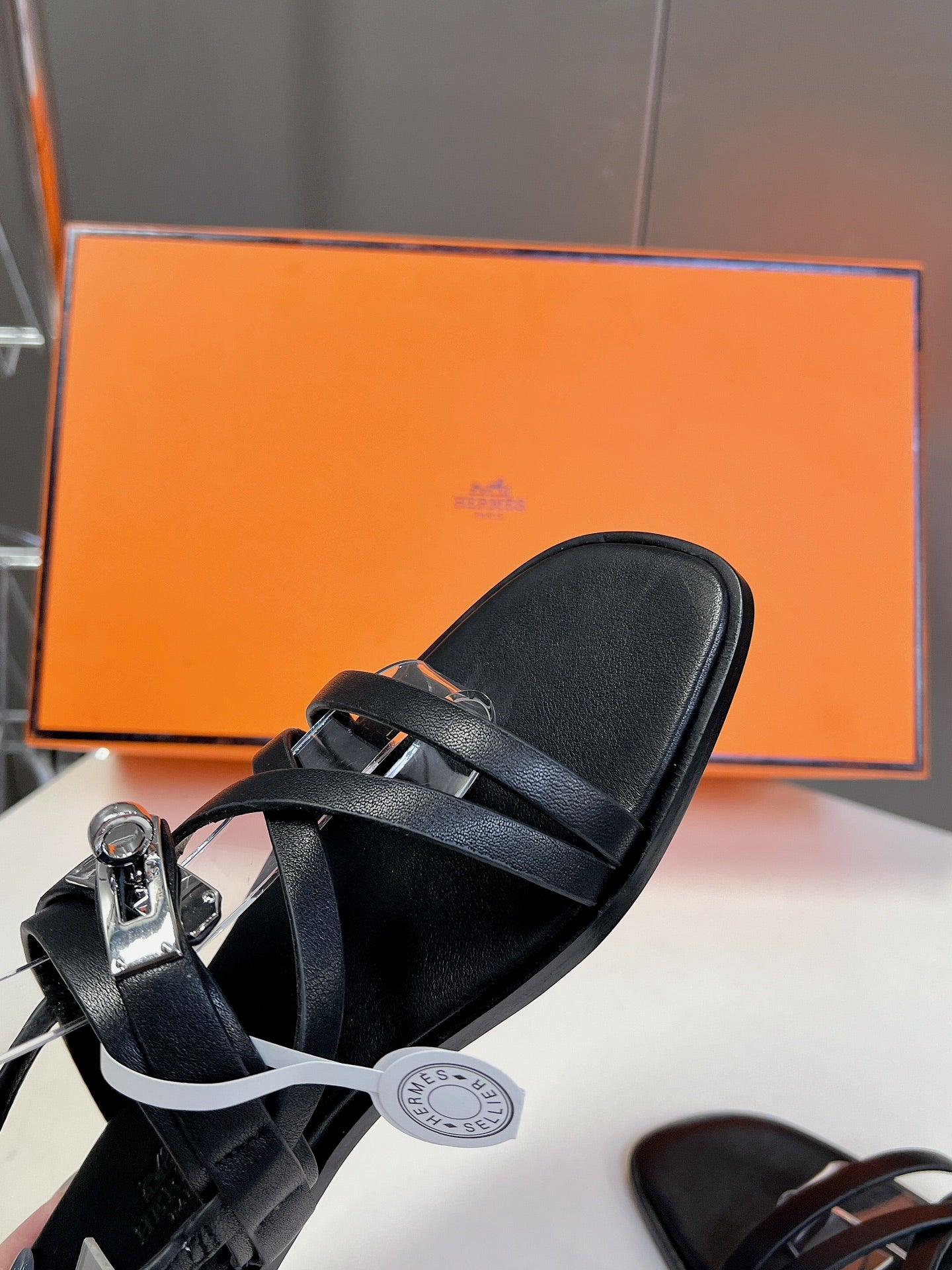 HERMES JUNE SANDAL BLACK CALFSKIN
