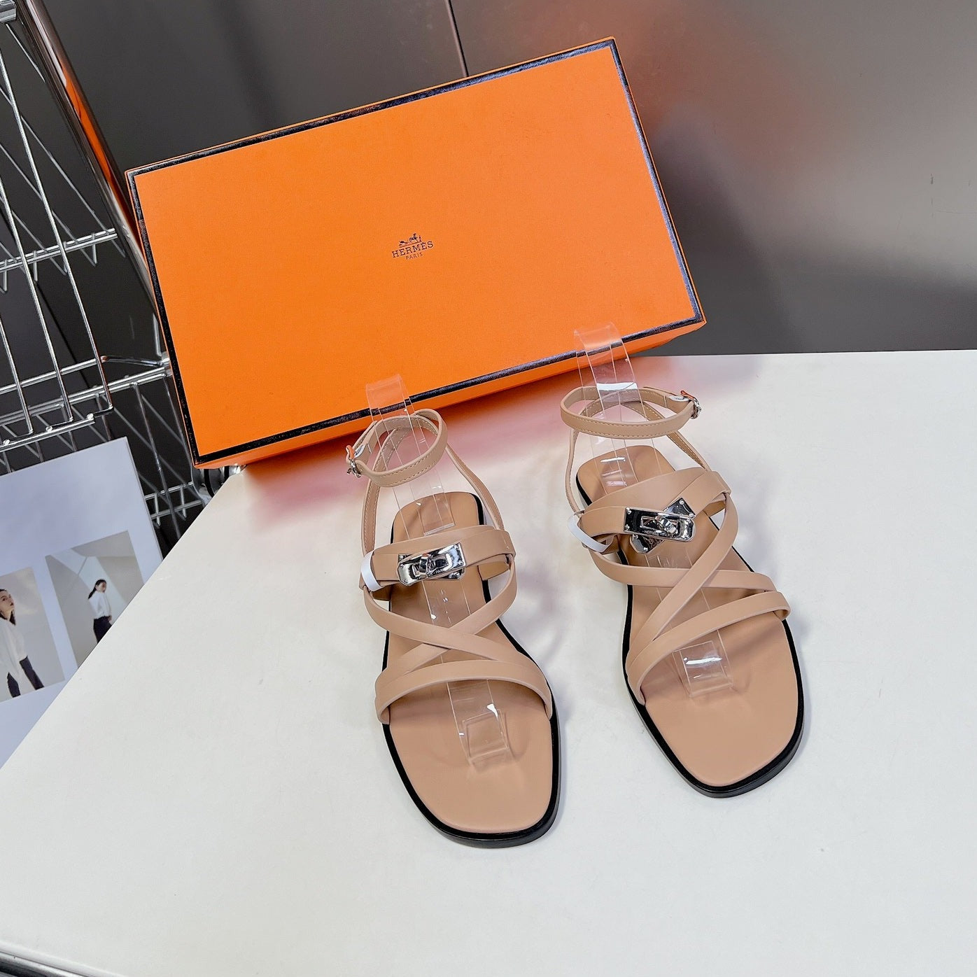 HERMES JUNE SANDAL BEIGE CALFSKIN