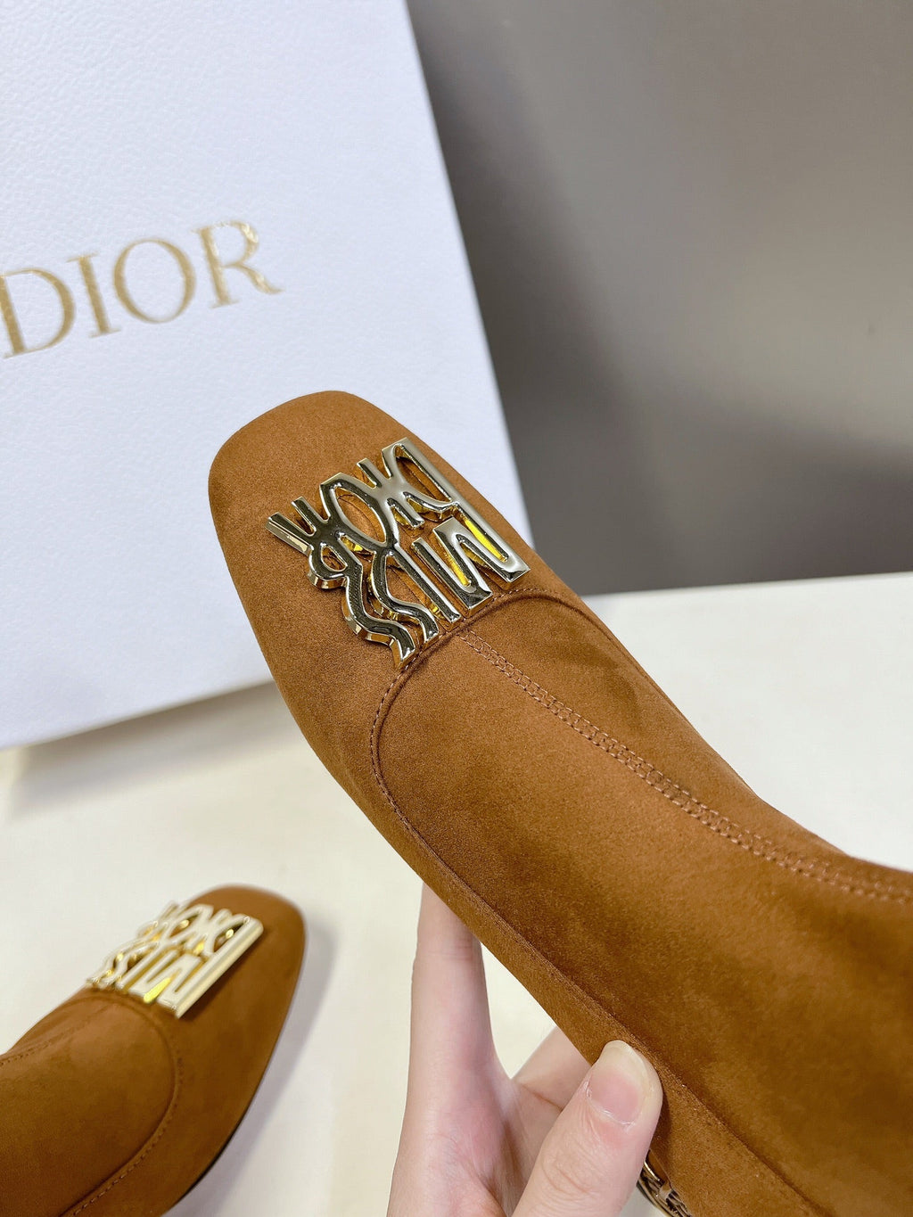 DIOR ICON HEELED ANKLE BOOT BRONZE BROWN SUEDE 4 CM WITH GOLD LOGO