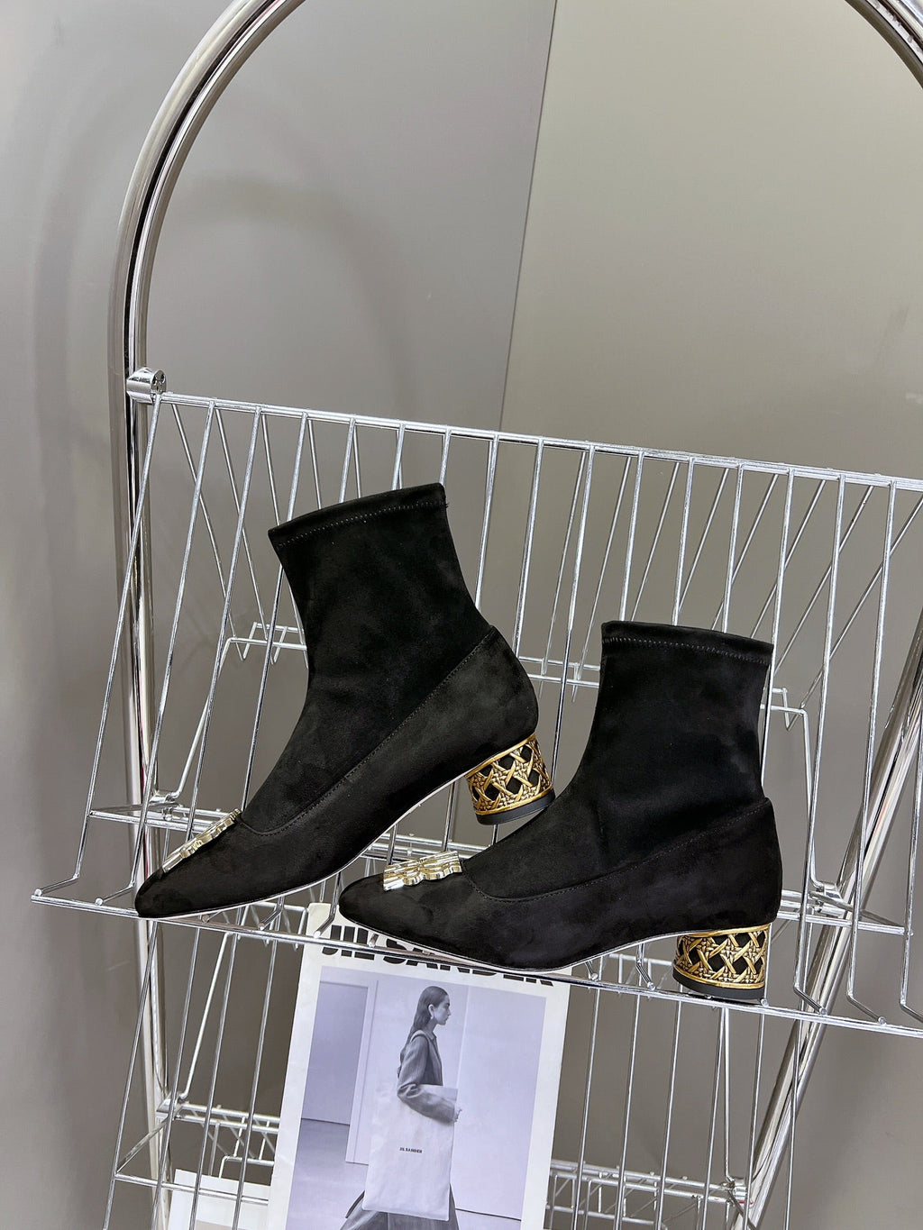 DIOR ICON HEELED ANKLE BOOT BLACK SUEDE 4 CM WITH GOLD LOGO