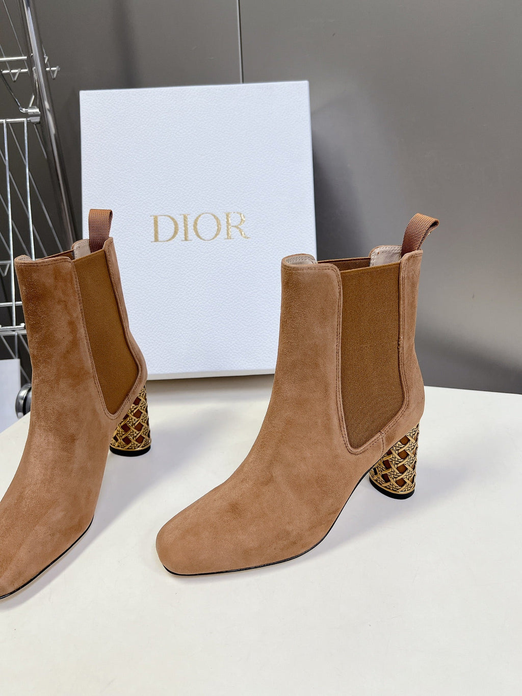 DIOR ICON HEELED ANKLE BOOT CIDER BROWN SUEDE 8 CM