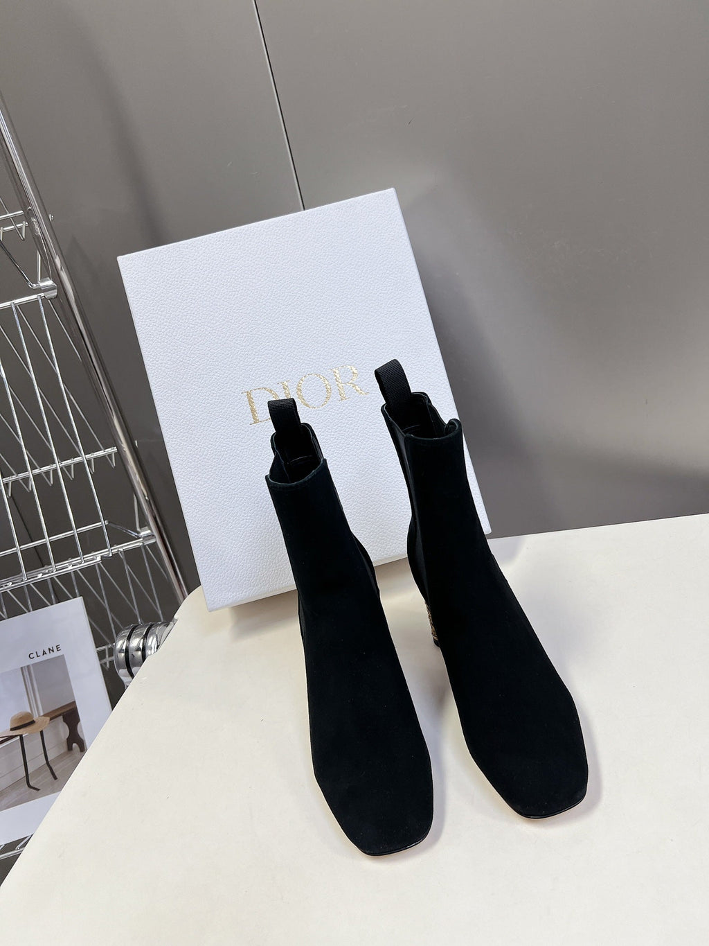 DIOR ICON HEELED ANKLE BOOT BLACK SUEDE 8 CM