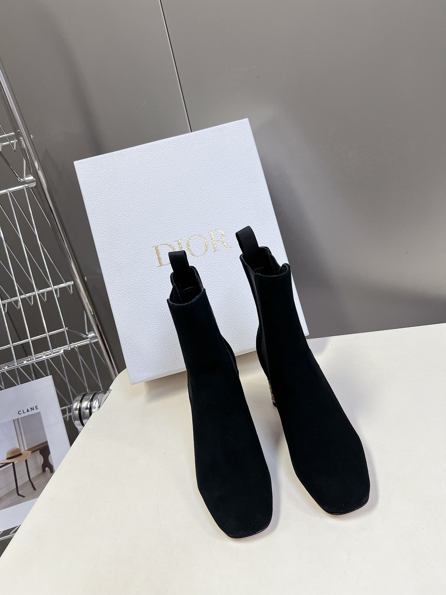 DIOR ICON HEELED ANKLE BOOT BLACK SUEDE 8 CM
