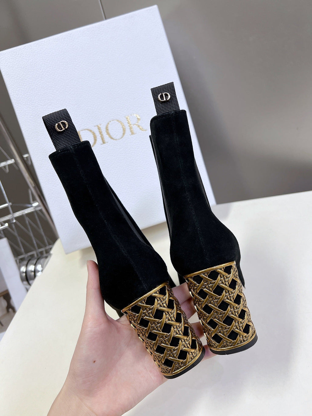 DIOR ICON HEELED ANKLE BOOT BLACK SUEDE 8 CM